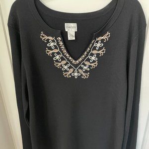 Chicos black embellished spring womens top size 2